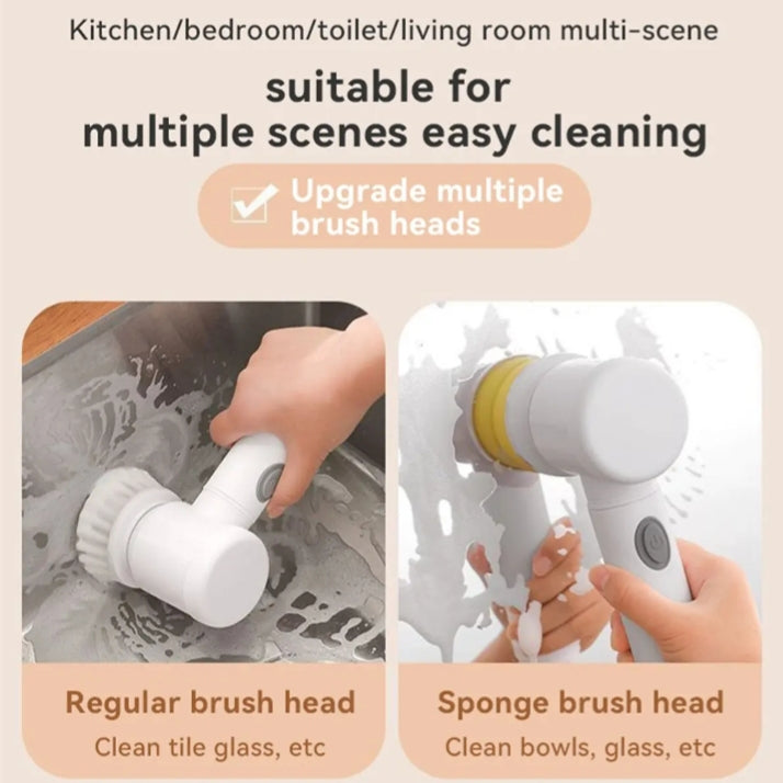 Multifunctional Electric Cleaning Brush USB 5-in-1 Handheld Bathtub Brush Cleaner Sink Bathroom Kitchen Cleaning Tool