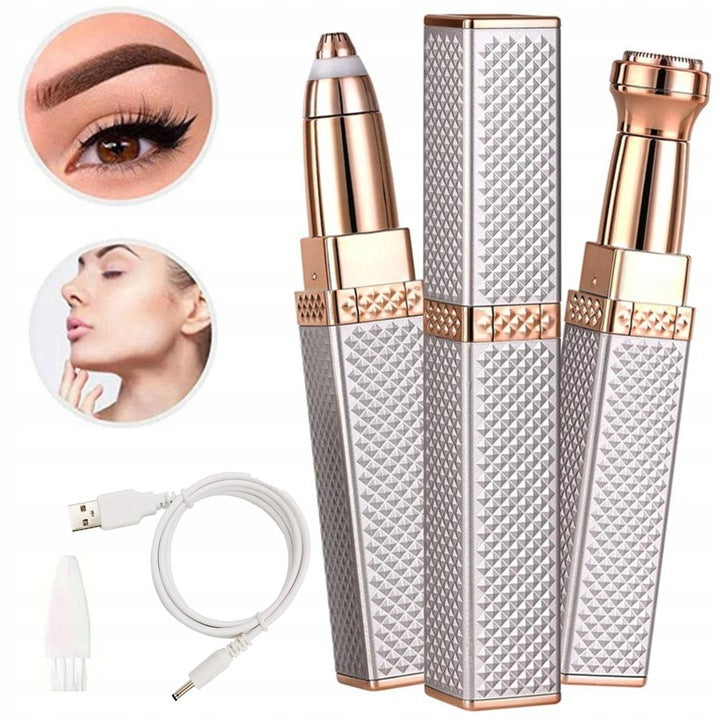 2-in-1 Flawless Facial Hair Remover & Eyebrow Trimmer | USB Rechargeable, Painless & Portable | White: