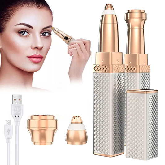 2-in-1 Flawless Facial Hair Remover & Eyebrow Trimmer | USB Rechargeable, Painless & Portable | White: